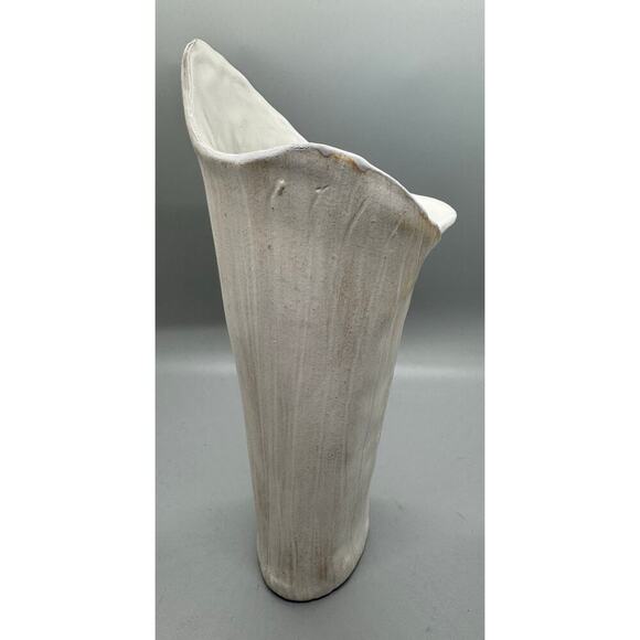 Signed Art Red Clay Vase White Leaf Embossed Matte with White Glazed Interior - Picture 8 of 10